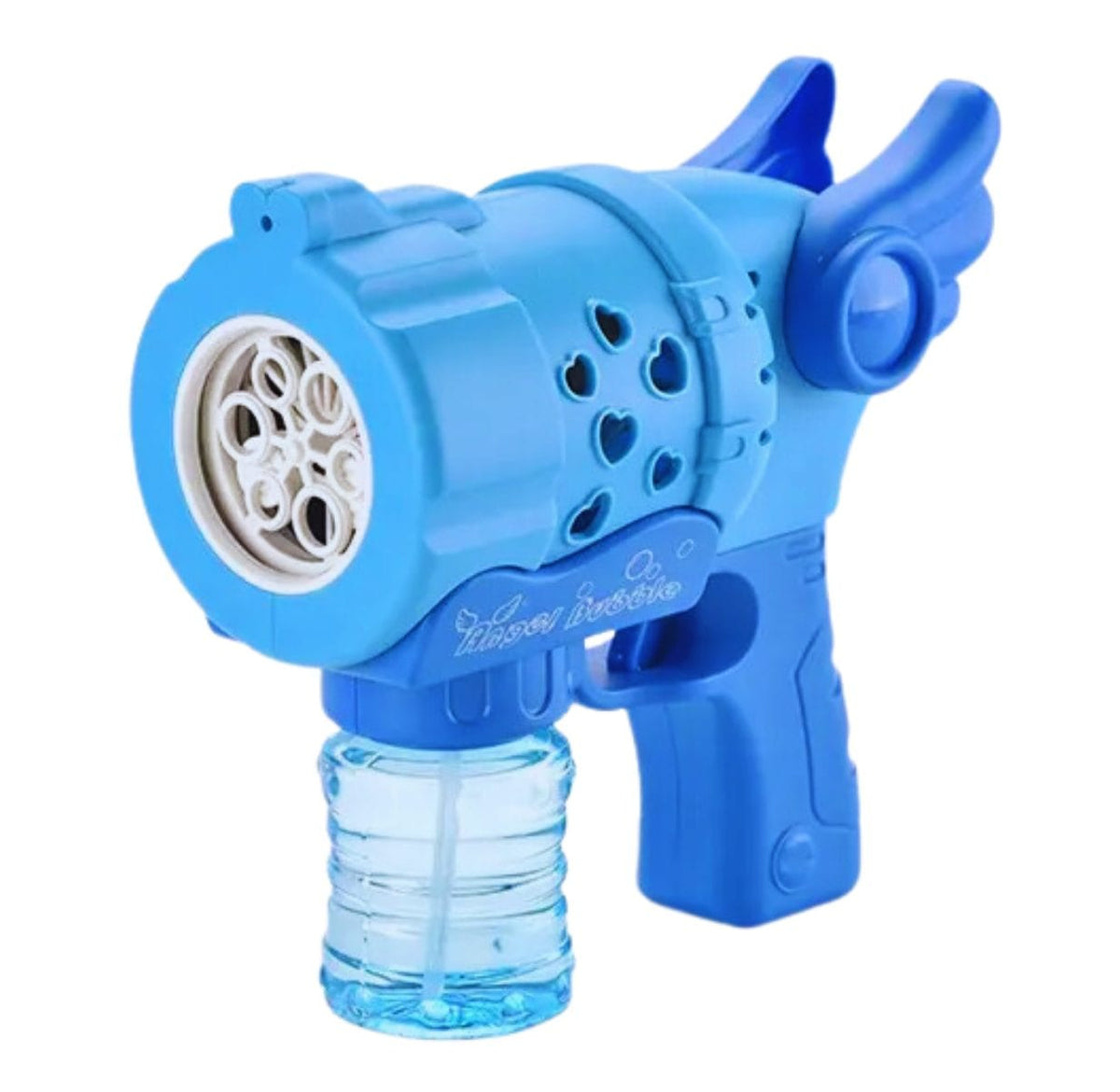 Resigilat - Pistol pentru Baloane de Sapun cu 6 Gauri, Ingeras, Lumini Interactive, 18.5x8.5x17 Cm, Albastru Azur, + 3 Ani - LUDIRO