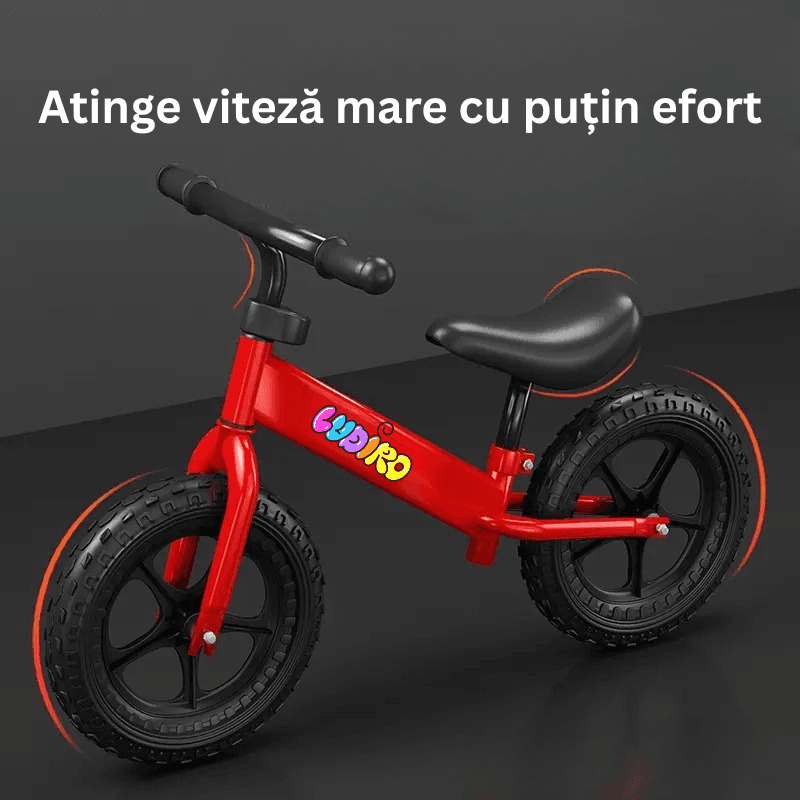 Resigilat - Bicicleta de Echilibru fara Pedale LUDIRO pentru Copii intre 2-5 Ani, Reglabila pe Inaltime, Rotire Ghidon 360 Grade, Roti din Polimer Antisoc Diametru 30 Cm, Cadru Metalic, Rosu - LUDIRO