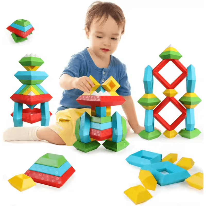 Set 30 Piese Colorate de Stivuit pentru Copii 1-5, Jucarie Educationala STEM - LUDIRO