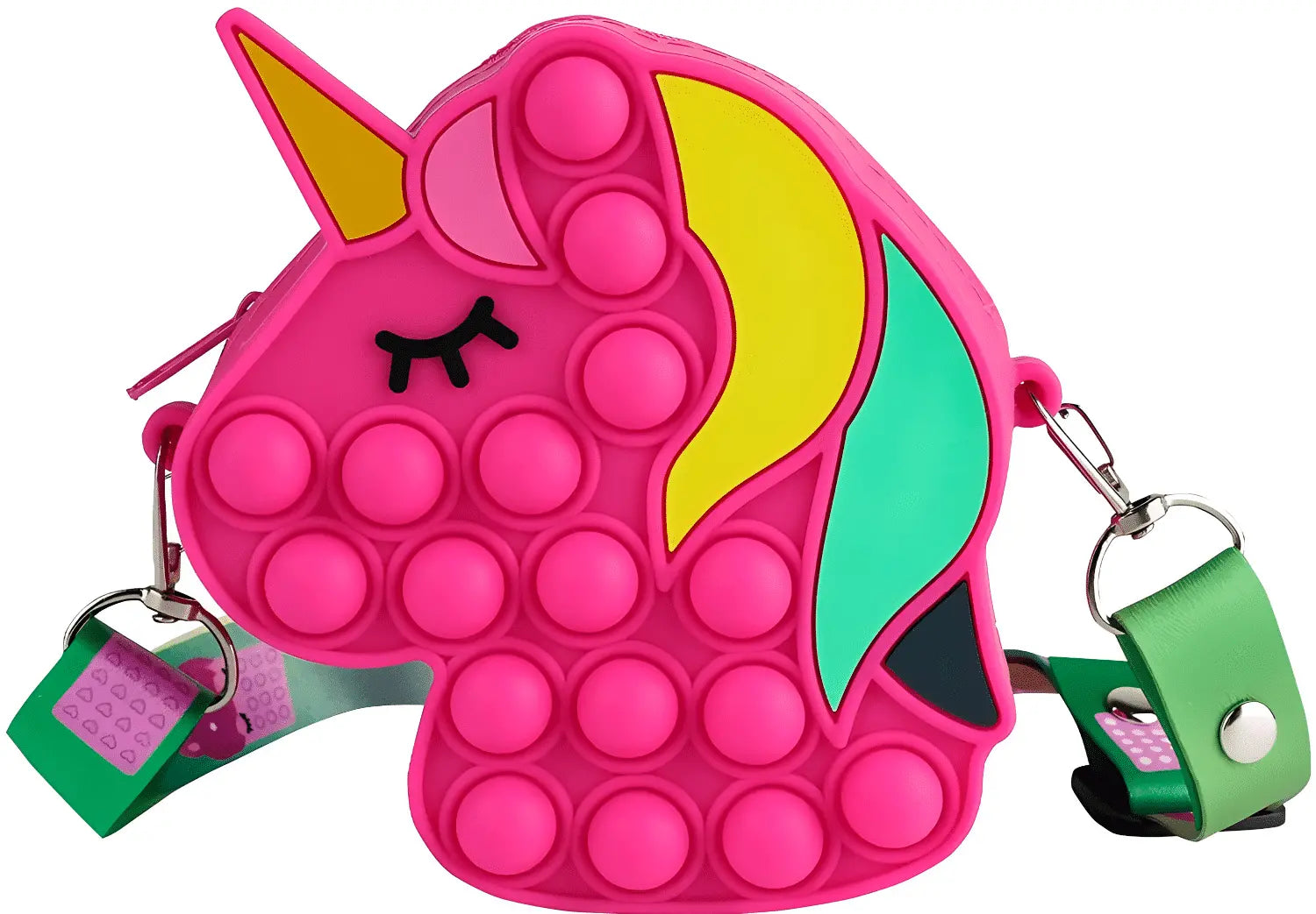 Jucarie Interactiva Antistres Tip Gentuta de Umar Pop IT NOW din Silicon, Cu Fermoar si Curea, Model Unicorn, 12X12X4 cm, Fuchsia, + 3 Ani - LUDIRO
