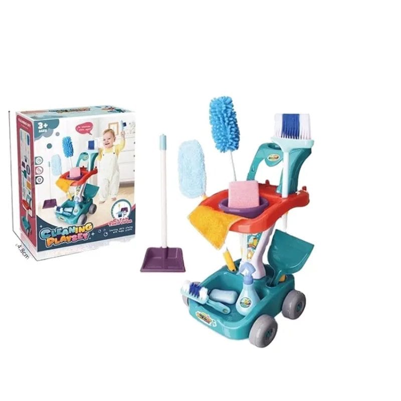 Set de Curatenie pentru Copii, Carucior cu 22 Accesorii, Ideal pentru Imitarea Parintilor si Invatarea Responsabilitatii, Set Complet cu Perii, Matura, Mop si Pulverizator, + 3 Ani - LUDIRO
