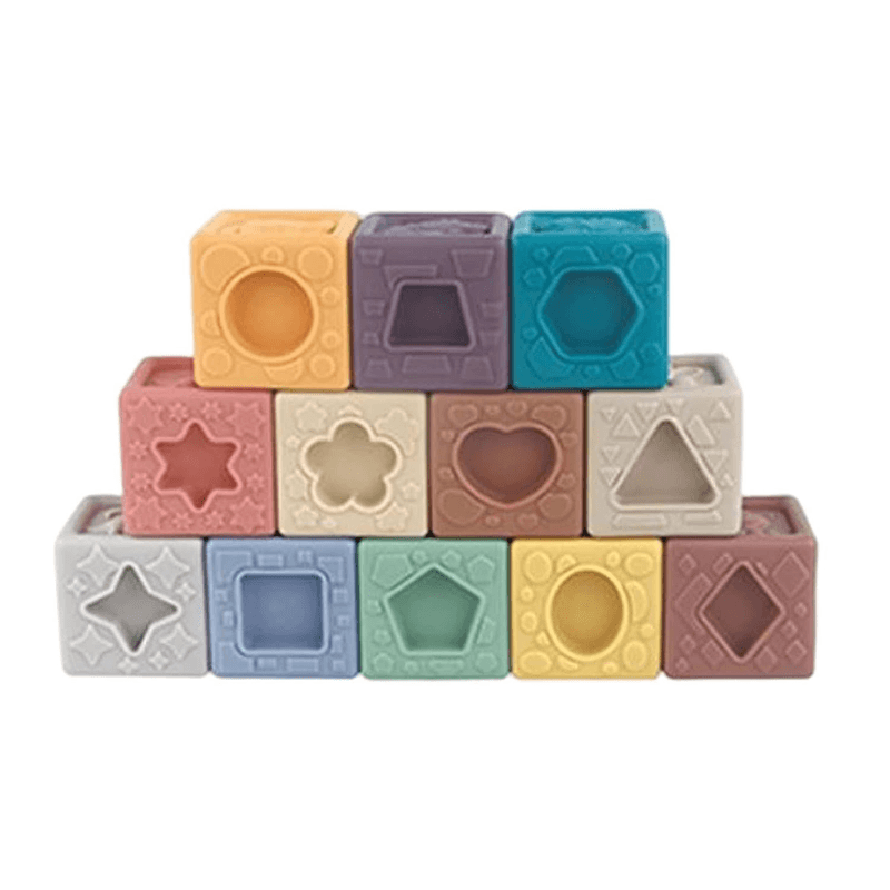 Set Educativ 12 Cuburi Senzoriale din Silicon Ludiro, Numere si Forme, Stivuire Bebelusi +6 Luni - LUDIRO