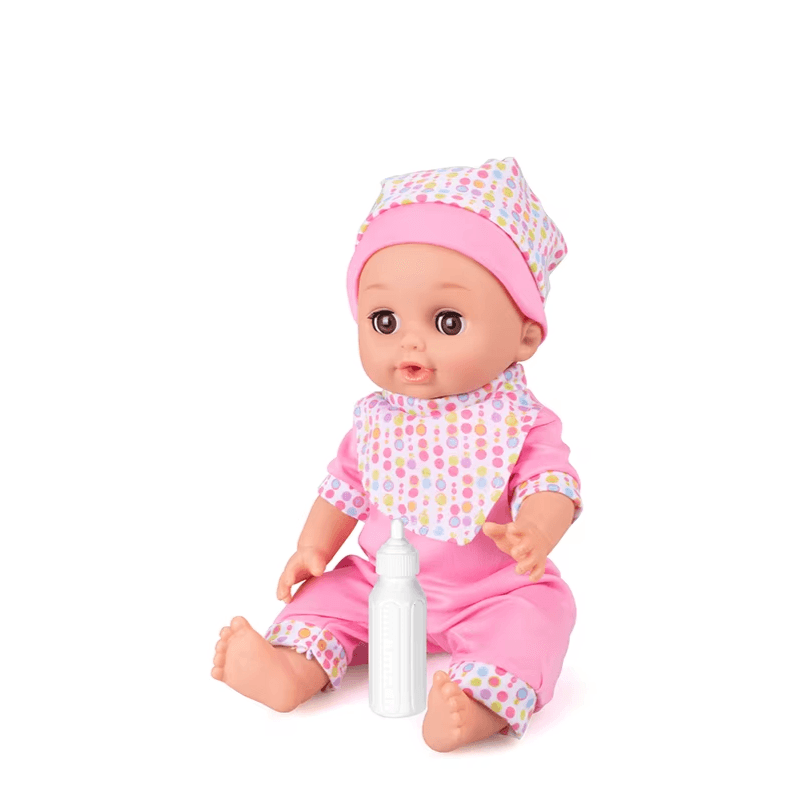 Papusa Bebelus 30 Cm Ludiro, 12 Sunete, Vorbeste, Bea Apa si Face Pipi, Cu Biberon, + 3 Ani - LUDIRO