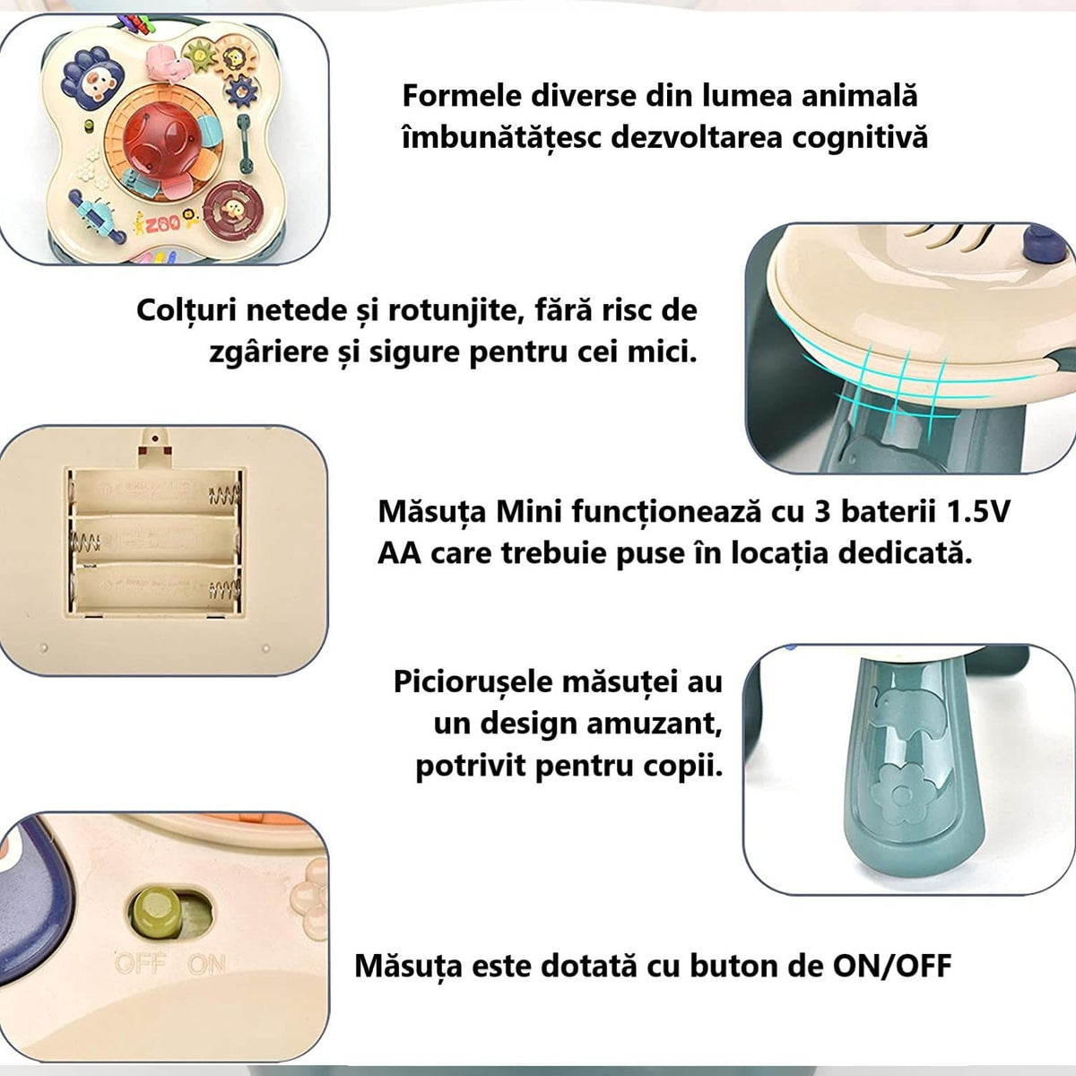 Resigilat - Mini Masuta Interactiva Educativa pentru Bebelusi, Parcul Zoologic, Lumini si Sunete, Activitati Multiple, 18x18x18 Cm, + 18 Luni - LUDIRO
