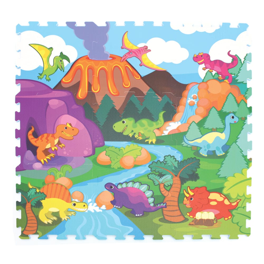 Covor Puzzle din Spuma EVA pentru Copii Ludiro, Set 9 Piese Educationale cu Lumea Dinozaurilor - LUDIRO
