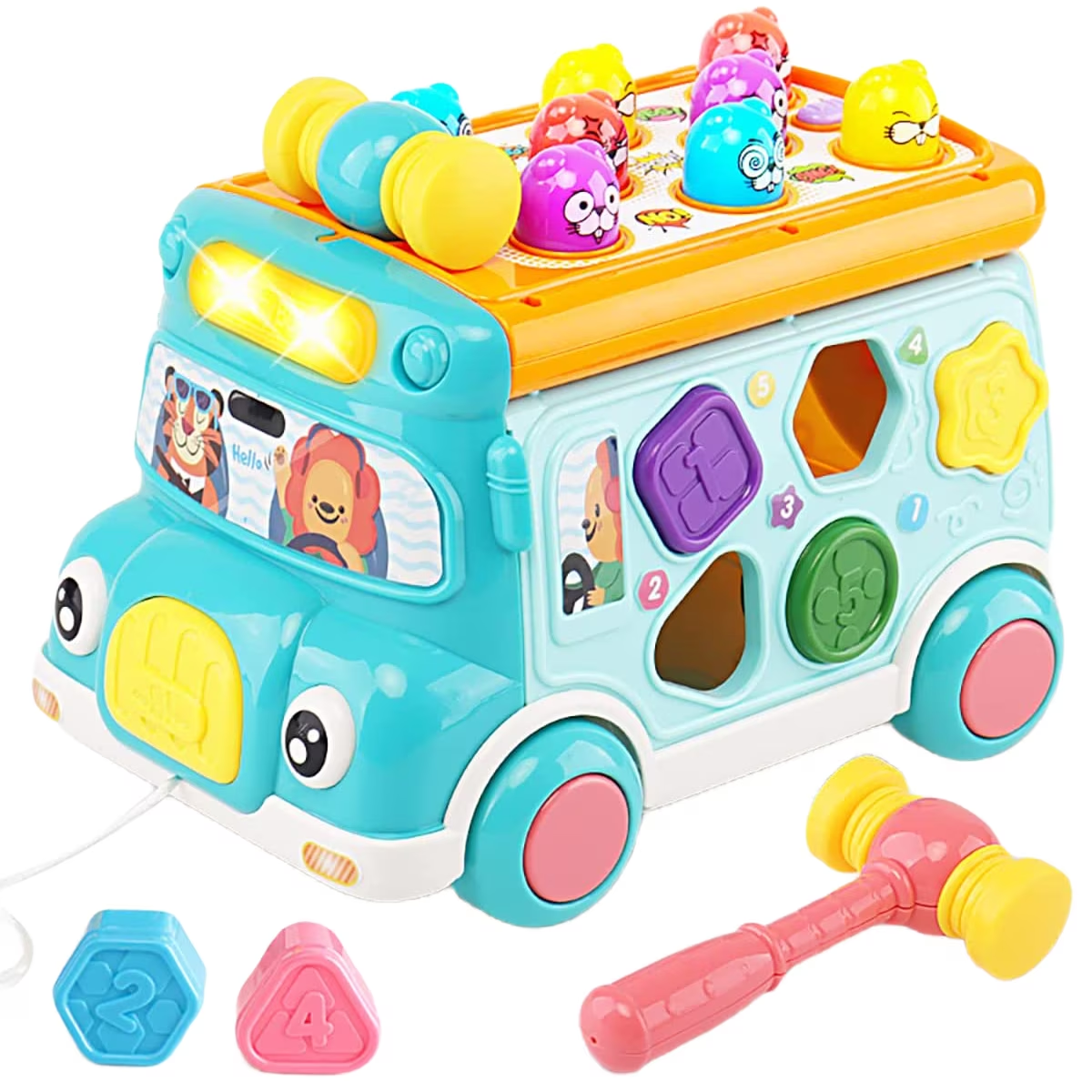 Resigilat - Jucarie Interactiva, Autobuz Multifunctional cu Activitati, 6 Functii Educative, Sunete si Lumini, 23x15x15 Cm, Albastru Portocaliu, + 3 Ani - LUDIRO