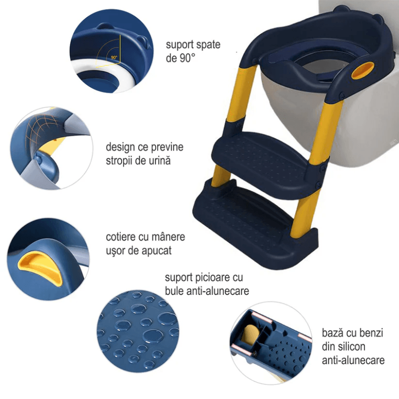 Resigilat - Reductor WC pentru Copii cu Scarita Pliabila Ajustabila, Suport Ergonomic, Material Antiderapant si Design Educativ, Ideal pentru Tranzitia de la Olita la Toaleta, Sprijin pentru Autonomie si Confort, 50x42x32 Cm, Utility One - UTILITY ONE