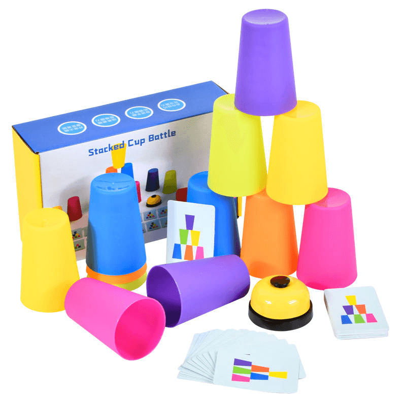 Resigilat - Joc de Societate Speed Cups, Interactiv Educativ Montessori, 12 Cupe, Clopotel, Carti de Joc, + 3 Ani - LUDIRO