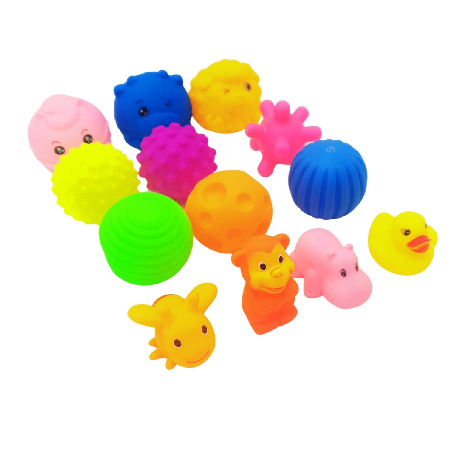 Set 13 Jucarii de Baie, Diferite Forme, Chitaitoare, Cauciuc, Multicolor, + 3 Ani - LUDIRO