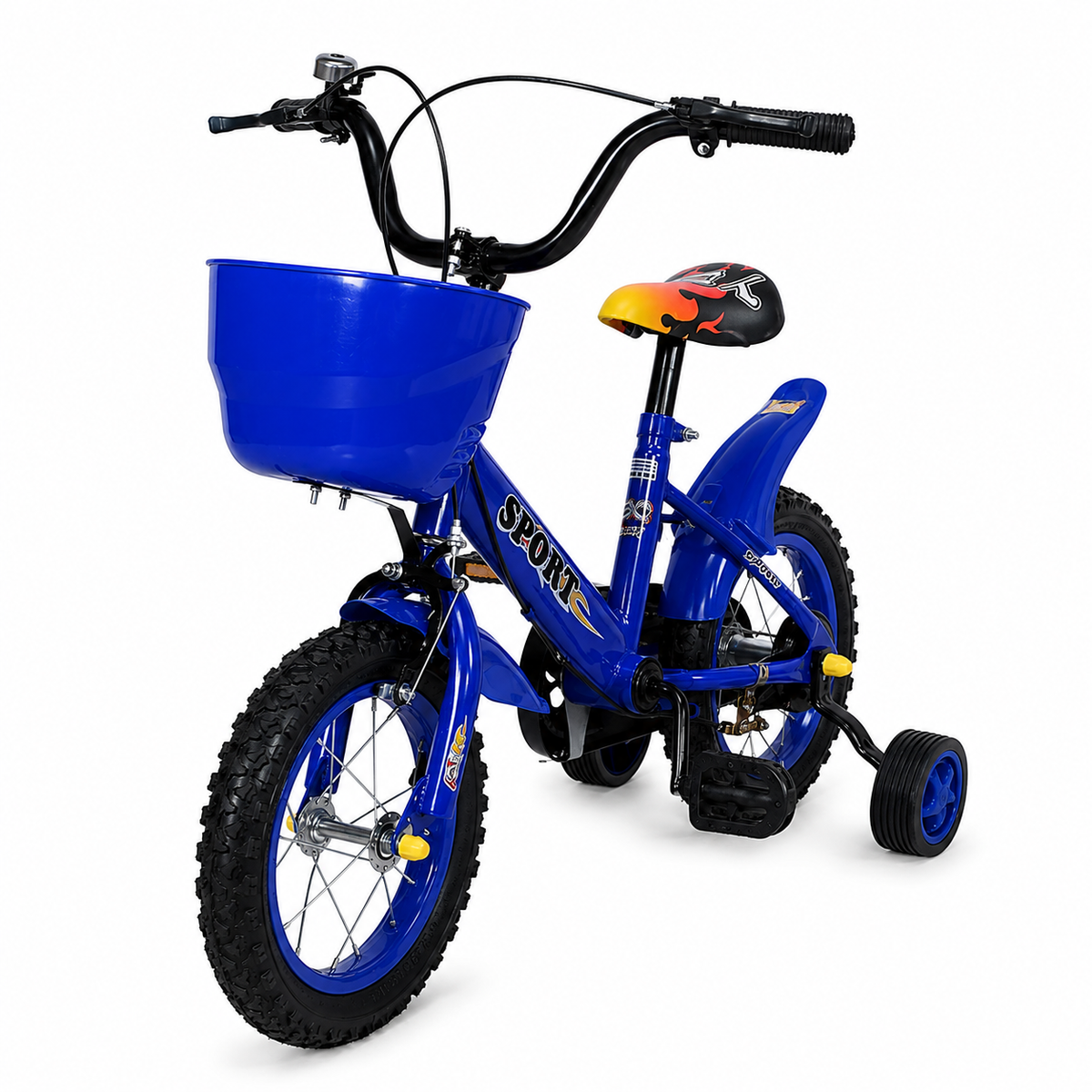 Resigilat - Bicicletă copii 12 inch Ludiro, albastră, cu roți ajutătoare detașabile, coș frontal și clopoțel, 2-5 ani - LUDIRO