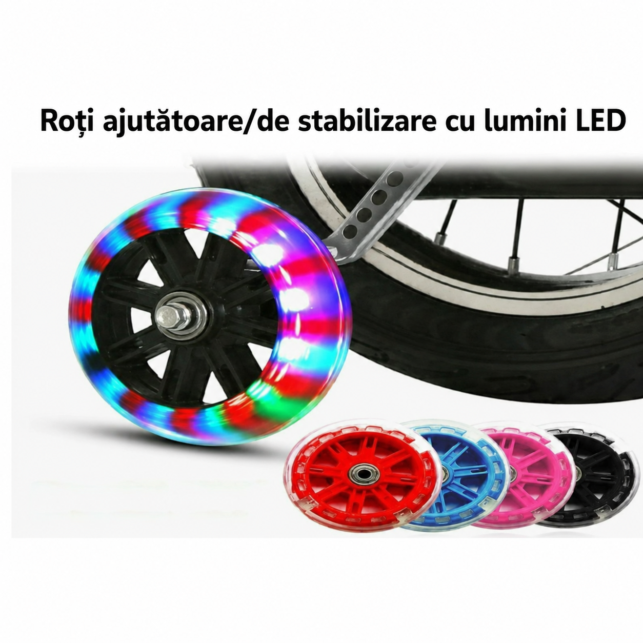 Bicicletă copii LUDIRO 16 inch, roți ajutătoare LED, coș frontal, roșu-negru | 4–8 Ani - LUDIRO