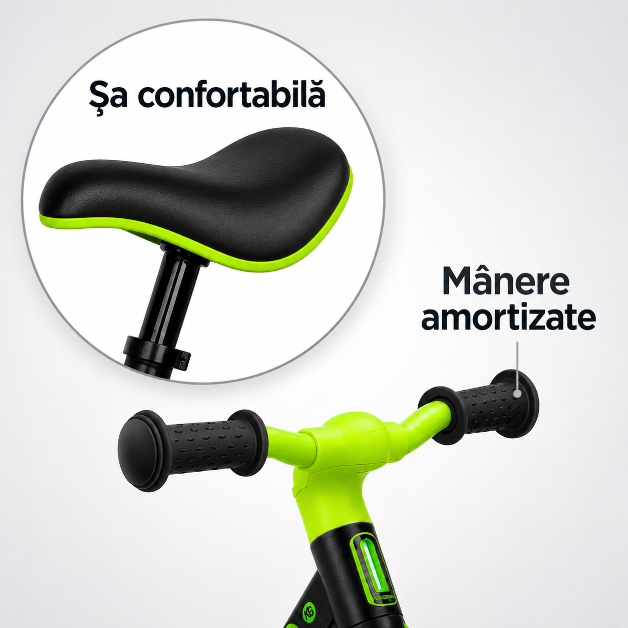 Bicicletă de echilibru Ludiro 12 inch verde, cu lumini LED și sunete, 2-5 ani - LUDIRO