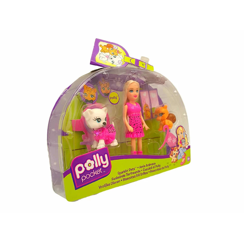 Set Polly Pocket Papusa si 2 Animalute, Colectia Sparklin` Pets, Polly, + 4 ani - LUDIRO