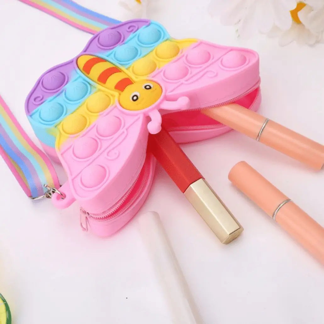 Gentuta de Umar Interactiva Antistres Pop IT NOW din Silicon, Cu Fermoar si Curea, Fluturas, Multicolor, + 3 Ani - LUDIRO