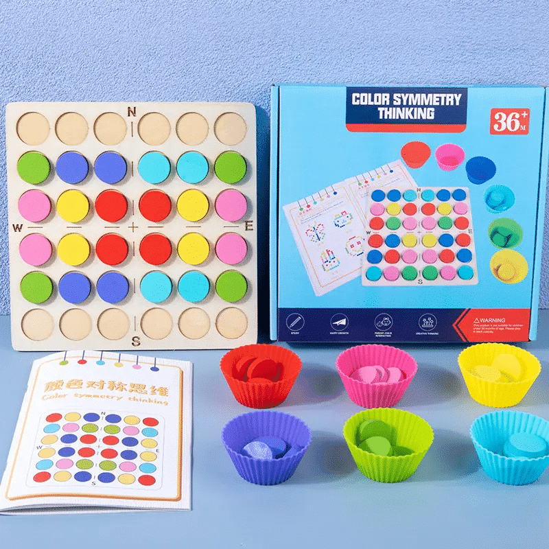 Joc Educativ din Lemn Montessori, Pentru Memorie, Sortare si Potrivire a Culorilor, 48 Piese, 23x5x24 cm, + 3 Ani - LUDIRO