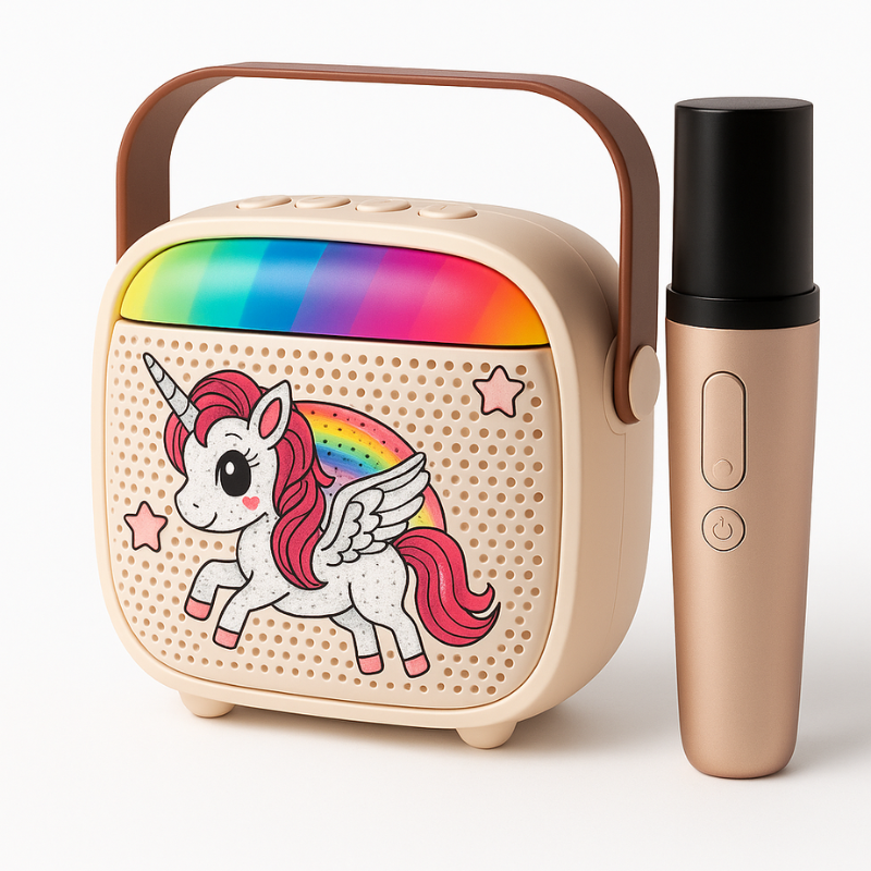 Resigilat - Set Karaoke Copii Unicorn Ludiro cu Microfon Wireless, Bluetooth si Schimbare Voce, + 3 Ani - LUDIRO