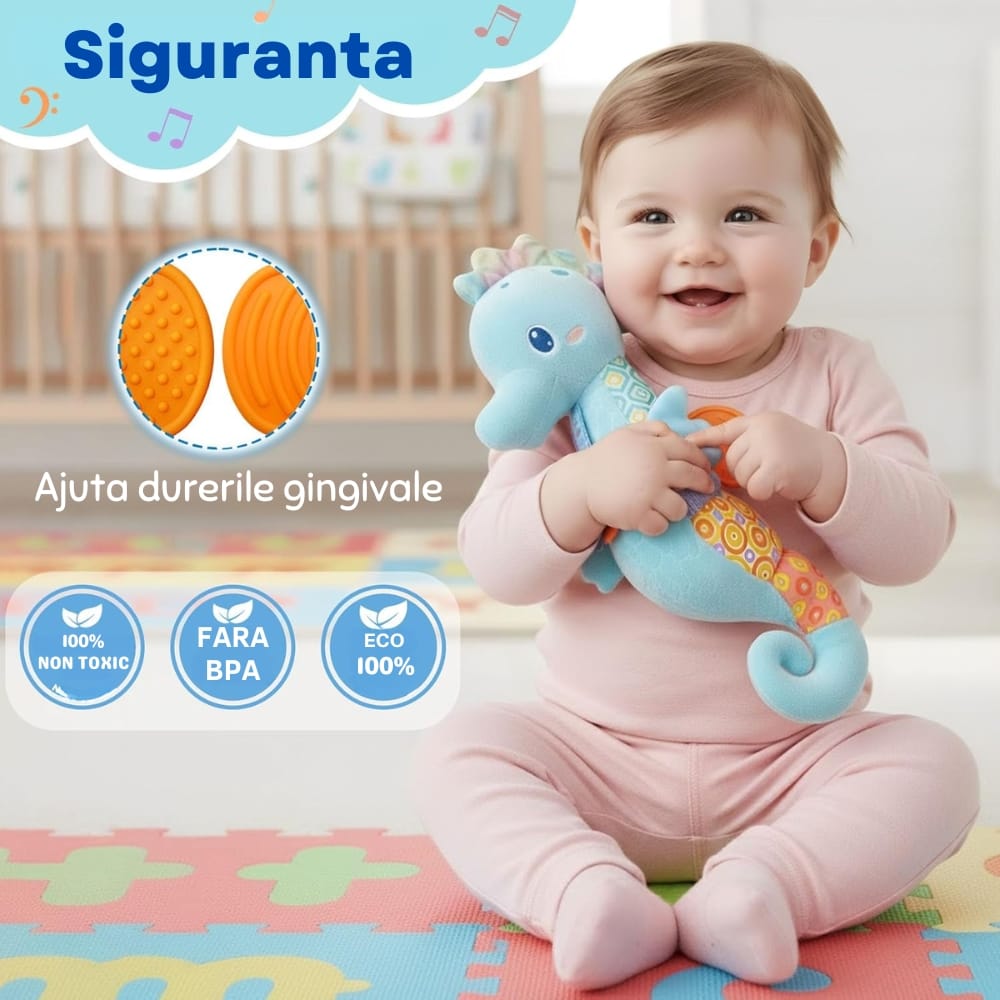 Detaliu al accesoriului texturat pentru dentiție al căluțului de mare albastru