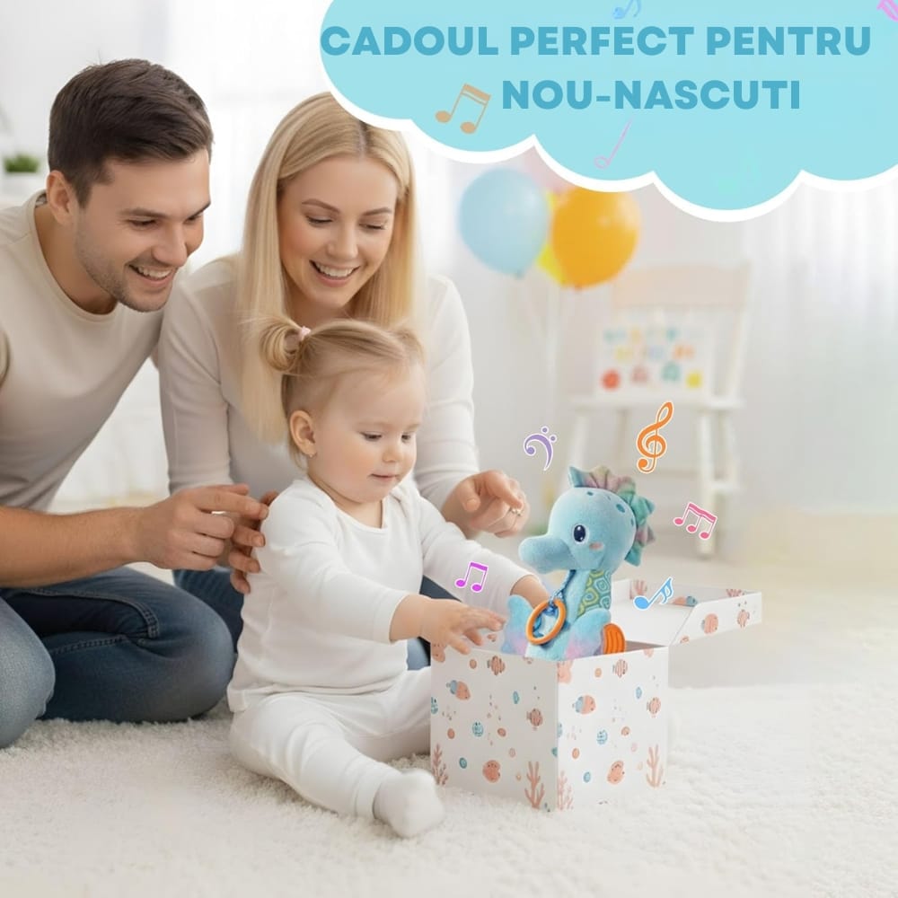 Căluț de mare albastru oferit în dar pentru joaca bebelușului
