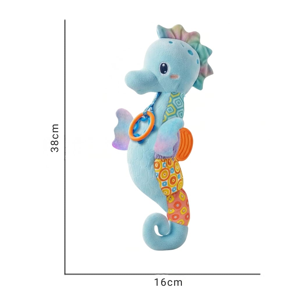 Dimensiunile căluțului de mare albastru: 38 cm înălțime și 16 cm lățime