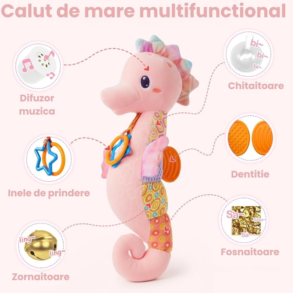 Funcțiile căluțului de mare roz: muzică, foșnet, zornăitoare și dentiție