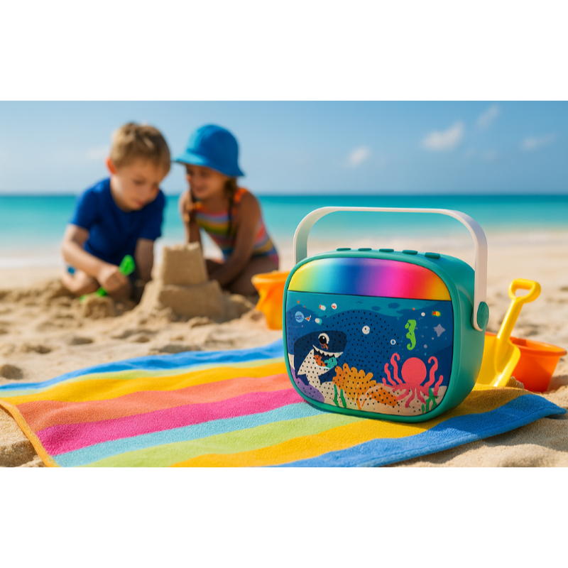 Resigilat - Set Karaoke Copii Ocean Ludiro cu Microfon Wireless, Bluetooth si Lumini Colorate Interactive, + 3 Ani