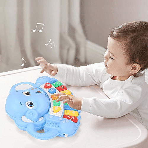 Jucarie Interactiva Bebelusi, Pian Cu Lumini si Sunete, Elefant, Albastru, 20.5x16.5x5 cm - LUDIRO