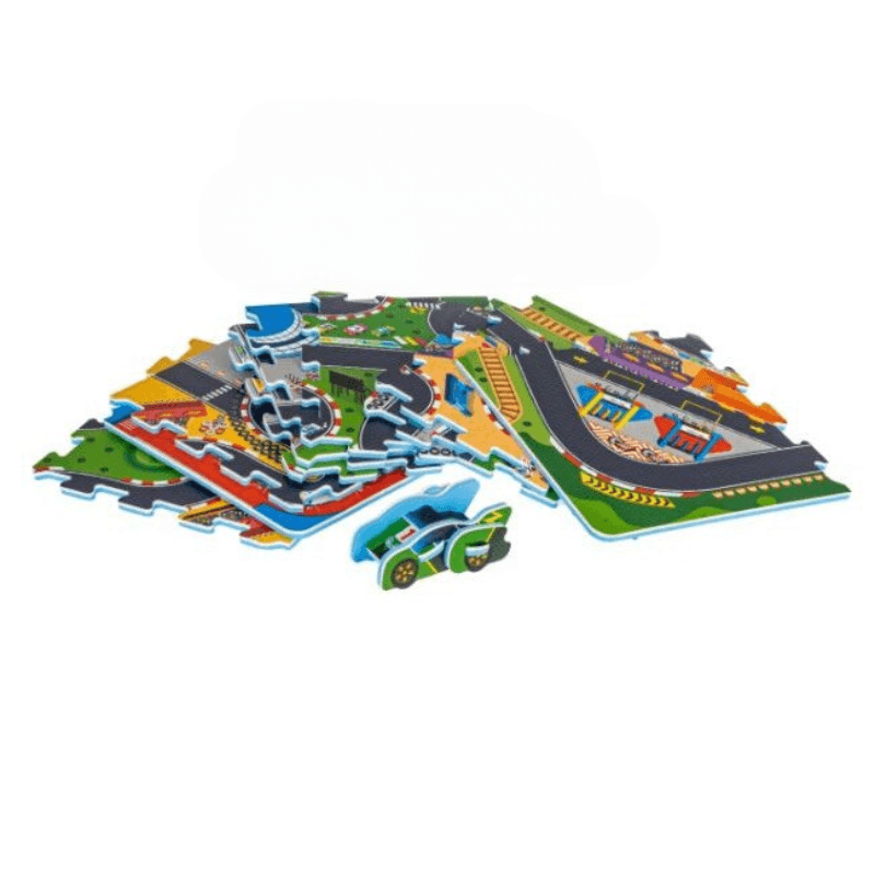 Covor Puzzle din Spuma EVA pentru Copii Ludiro, Set 9 Piese Educationale cu Circuit de Curse, Masinuta 3D - LUDIRO