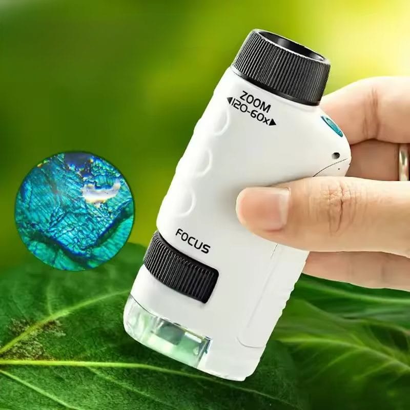Microscop Portabil 60-180x, Exploreaza Lumea Microscopica cu Focalizare Duala, Lumina LED si Suport pentru Telefon Mobil, Ideal pentru Utilizare Interioara si Exterioara, + 6 Ani - LUDIRO