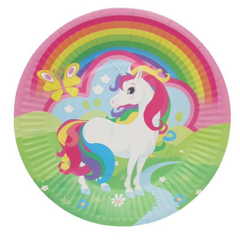 Set 10 Farfurii din Carton, Unicorn Multicolor, 18 cm - LUDIRO