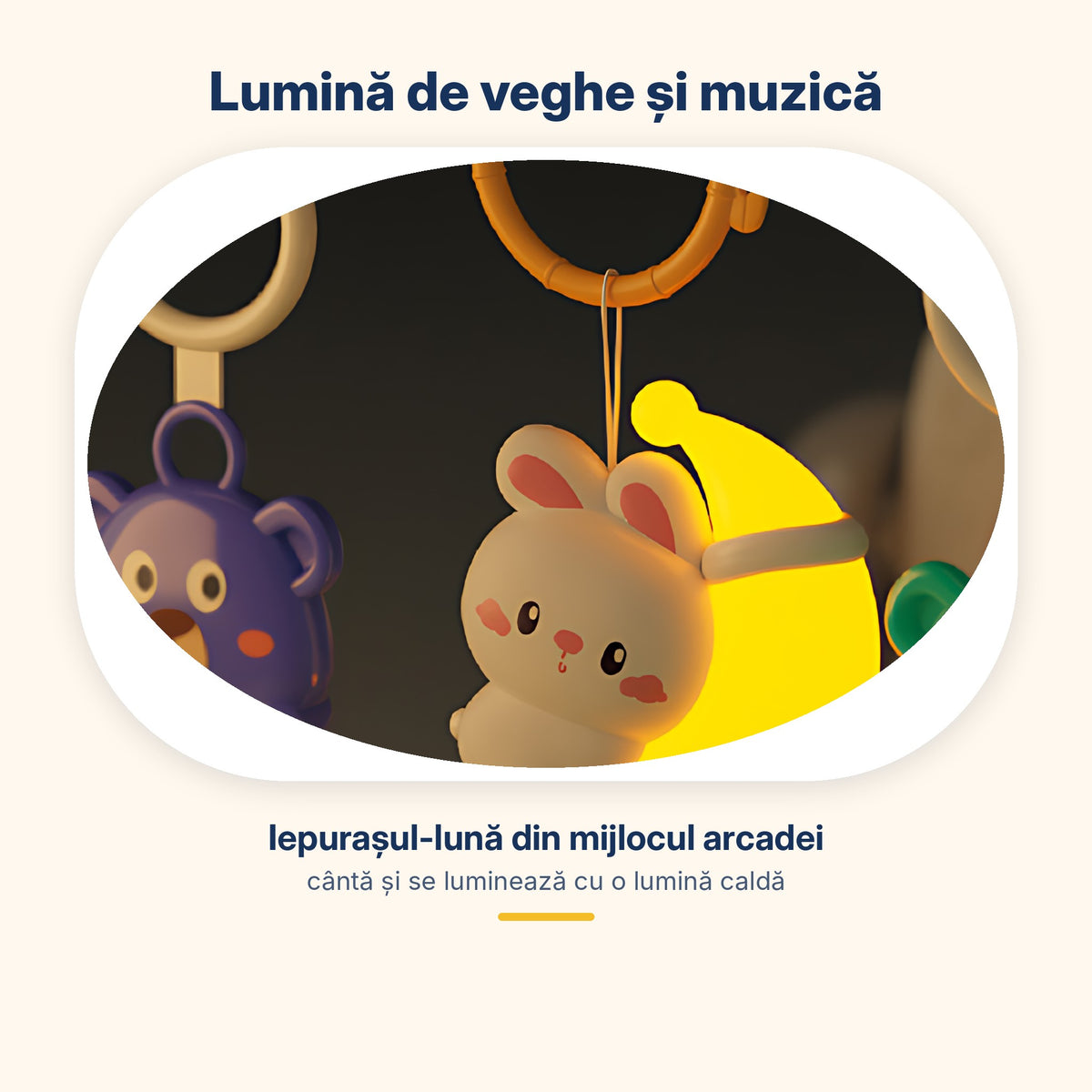 Iepurașul-lună din mijlocul arcadei, luminat ca lumină de veghe în camera întunecată