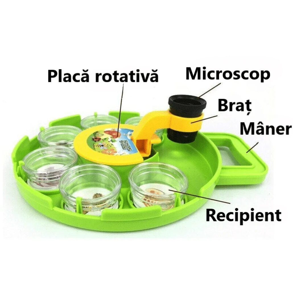 Set Educativ, Microscop Detasabil, Observator de Insecte, 6 Recipiente, Placa Rotativa, 22.5x18.5x6 Cm, + 8 Ani - LUDIRO