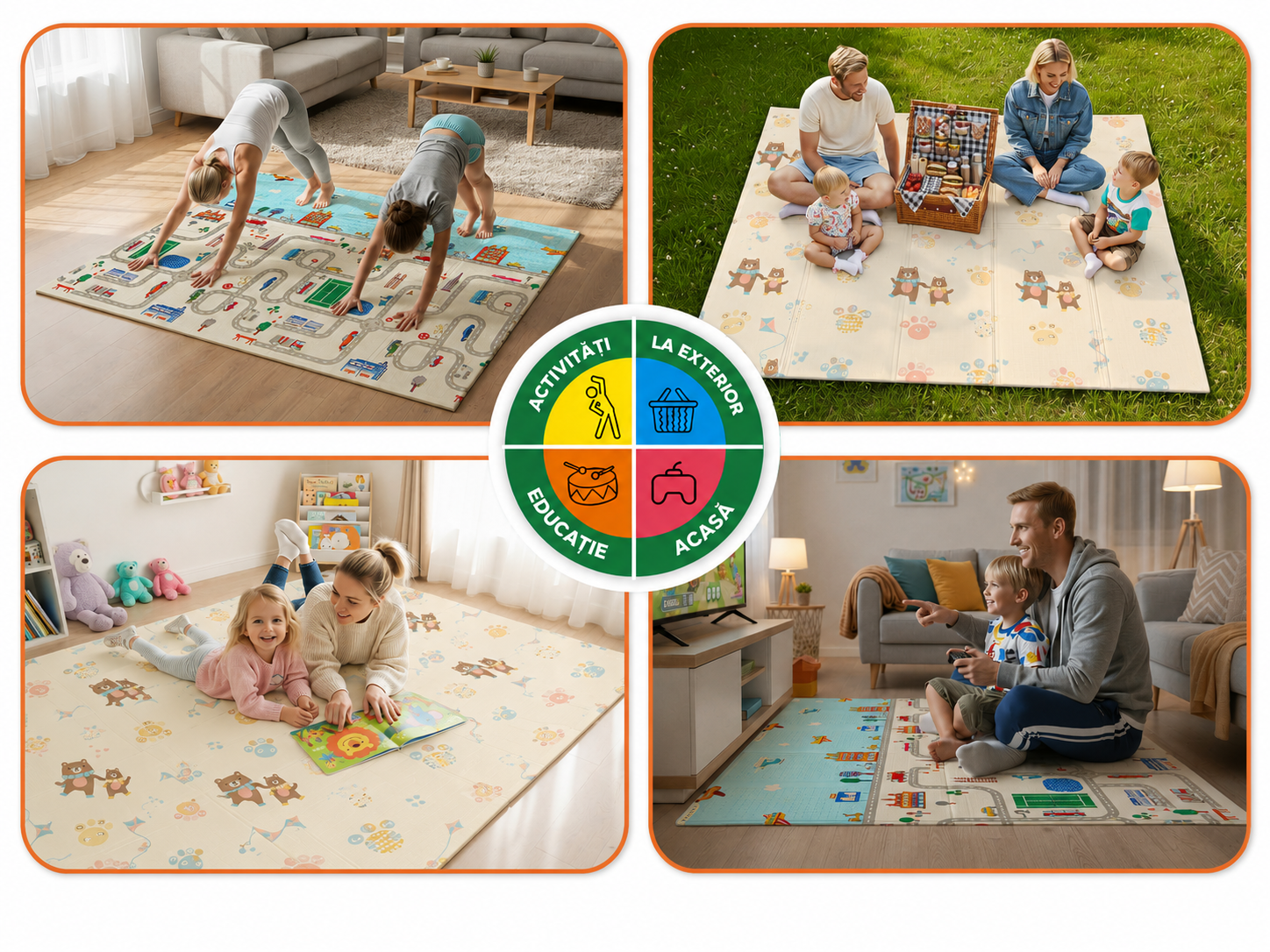 Covor educativ pliabil LUDIRO din spumă XPE, 180x150x1 cm, 2 fețe, Oraș și Ursuleți, 0 luni+ - LUDIRO