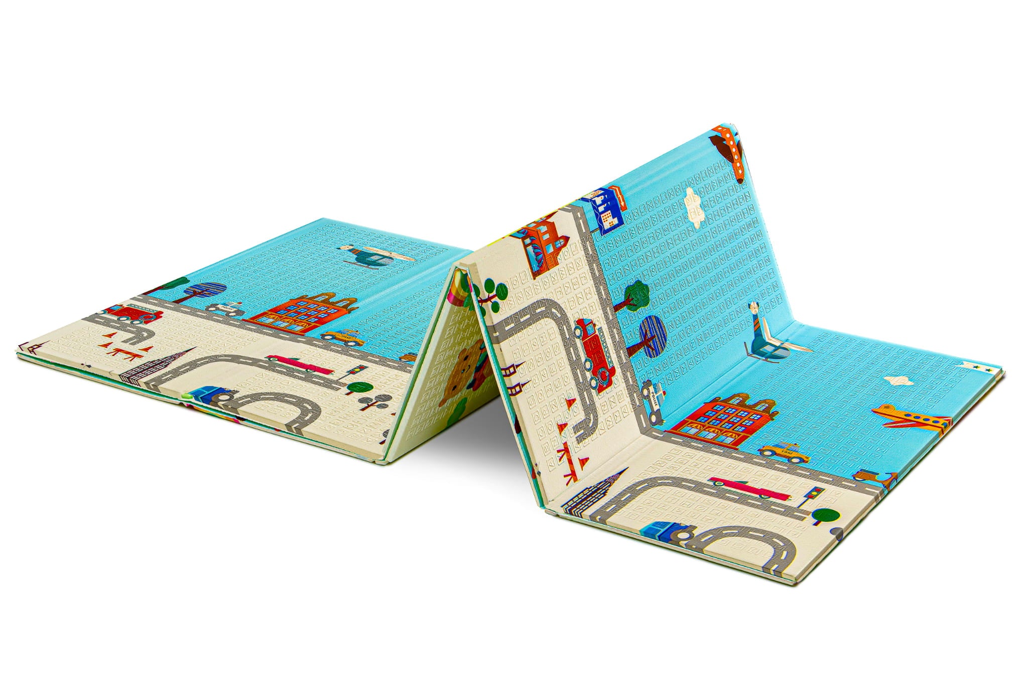 Covor educativ pliabil LUDIRO din spumă XPE, 200x180x1 cm, 2 fețe, termoizolant, Girafe și Oraș, 0 luni+ - LUDIRO