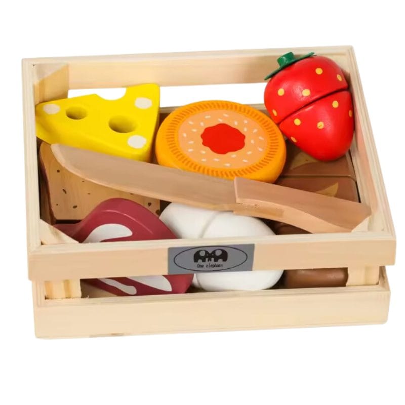 Set de Joaca Educational din Lemn cu Alimente si Tavita, Ideal pentru Dezvoltarea Abilitatilor Motorii Fine si Creativitatii Copiilor, 15x12.3x5 Cm, + 3 Ani - LUDIRO