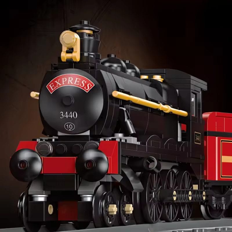 Resigilat - Set de Construit Tren cu Aburi, 789 Piese Reproducere Detaliata a Locomotivei GWR Express 3440, Model de Colectie Cu 3 Vagoane si Sina Inclusa, 78 Cm Lungime, Design Realist pentru Pasionati, Utility - LUDIRO