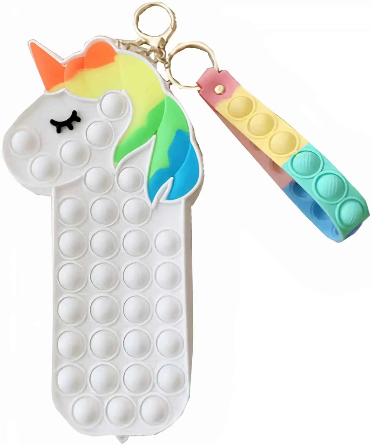 Jucarie Interactiva Antistres Tip Penar Pop IT NOW din Silicon, Cu Fermoar si Curea, Unicorn XXL, 20.4x4.5x10.2 cm, Alb, + 3 Ani - LUDIRO