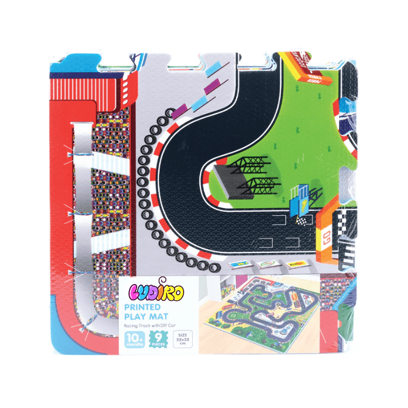 Covor Puzzle din Spuma EVA pentru Copii Ludiro, Set 9 Piese Educationale cu Circuit de Curse, Masinuta 3D - LUDIRO