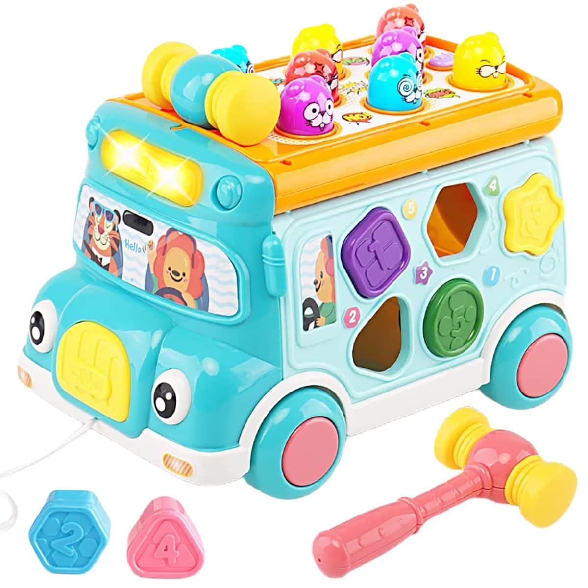 Autobuz Multifunctional cu Activitati, 6 Functii Educative, Sunete si Lumini, 23x15x15 Cm, Albastru Portocaliu, + 3 Ani - LUDIRO