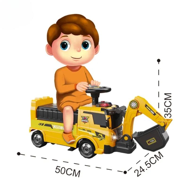 Camion 4 in 1 cu Functie Ride-On, Circuit Interactiv si Macara, Jucarie Educativa pentru Copii cu Volan Multifunctional, Lumini si Sunete, + 3 Ani - LUDIRO
