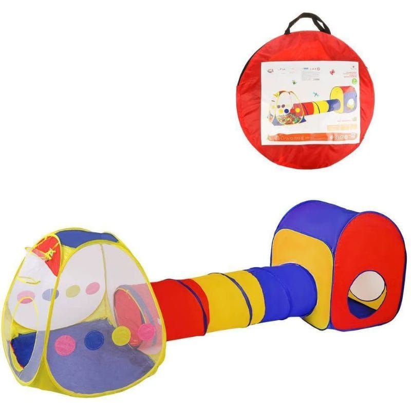 Tobogan Tunel de Joaca pentru Copii, Cort Pop-Up cu 3 Sectiuni, Tunel Colorat si Zona pentru Bile, Motricitatii si Creativitatii, Ideal pentru Interior si Exterior, 260x100 Cm, +3 Ani, Utility One - LUDIRO