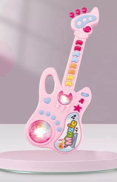 Resigilat - Jucarie Interactiva Chitara cu Panou Muzical si Luminos, Functii Multiple, Roz, 36x13.5x3 cm, +2 Ani - LUDIRO