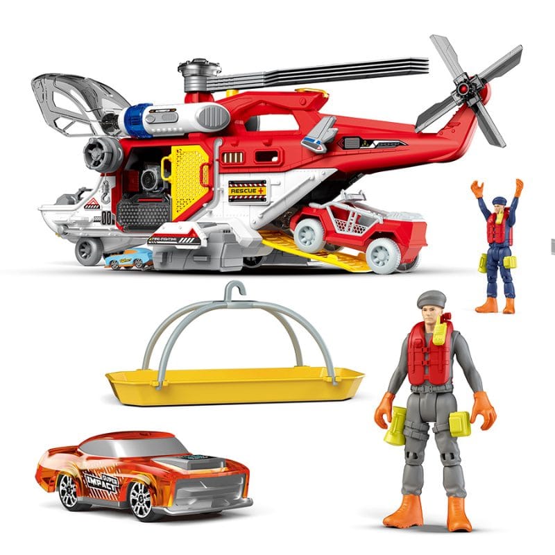 Elicopter Multifunctional cu Sunete si Lumini, Jucarie Interactiva Educativa cu Functii Realiste, Accesorii de Salvare si Lansator Masinute pentru Copii Imaginativi, 56x17x22 Cm, + 3 Ani - LUDIRO