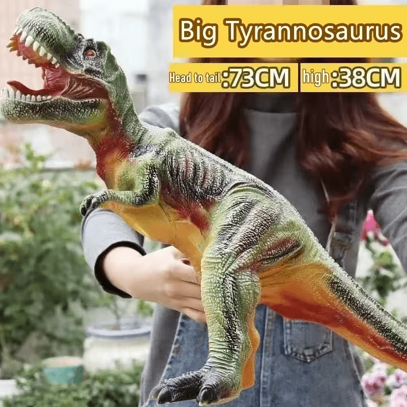 LUDIRO – T-Rex ținut în brațe, cu dimensiuni promoționale în imagine