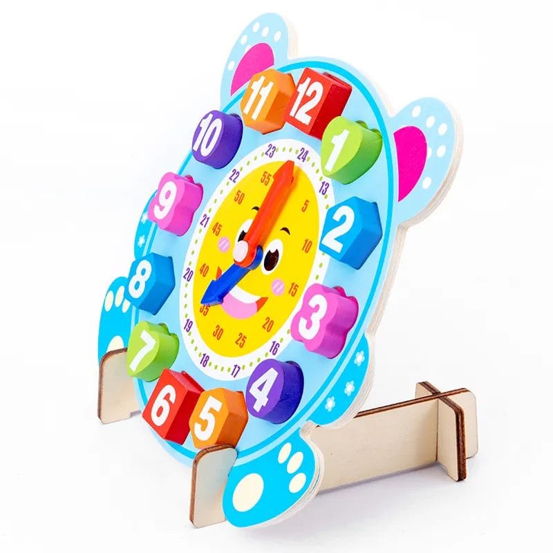 Ceas Educational din Lemn pentru Copii cu Design Dragut, Ursulet Albastru, Instrument Didactic Interactiv pentru Invatarea Orei, Dezvoltarea Abilitatilor Cognitive si Pregatirea Prescolara, 21.5x20 Cm - LUDIRO