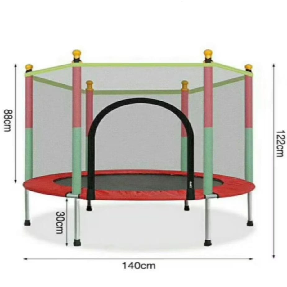 Trambulina pentru Copii pentru Interior si Exterior, 122x140 Cm, Greutate suportata 200 kg, Cu Plasa de Protectie, Rezistenta Ploaie si Raze UV, +3 Ani - LUDIRO