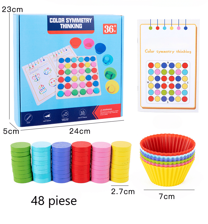 Joc Educativ din Lemn Montessori, Pentru Memorie, Sortare si Potrivire a Culorilor, 48 Piese, 23x5x24 cm, + 3 Ani - LUDIRO