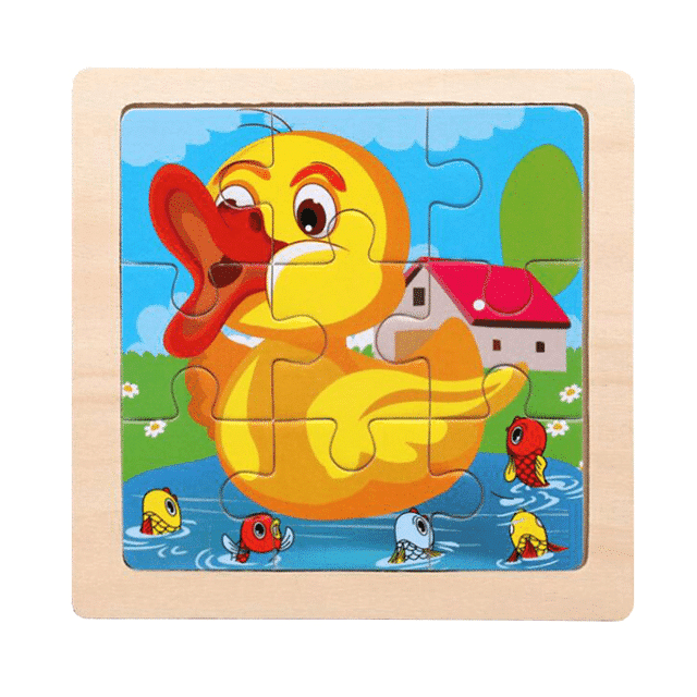 Puzzle Educativ din Lemn pentru Copii, Ratusca, 9 Piese, 11x11x0.5 Cm, + 3 Ani - LUDIRO