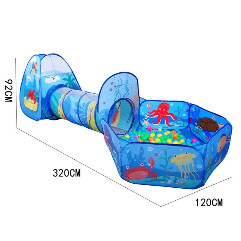 Cort de Joaca cu Tunel si Piscina, Potrivit pentru Gradinita sau Acasa, Interactiv, Design Marin, Usor de Montat si Depozitat, Perfect pentru Interior si Exterior, Fara Bile Incluse, + 3 Ani - LUDIRO