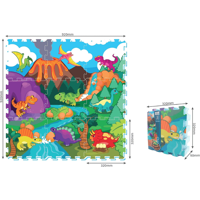 Covor Puzzle din Spuma EVA pentru Copii Ludiro, Set 9 Piese Educationale cu Lumea Dinozaurilor - LUDIRO