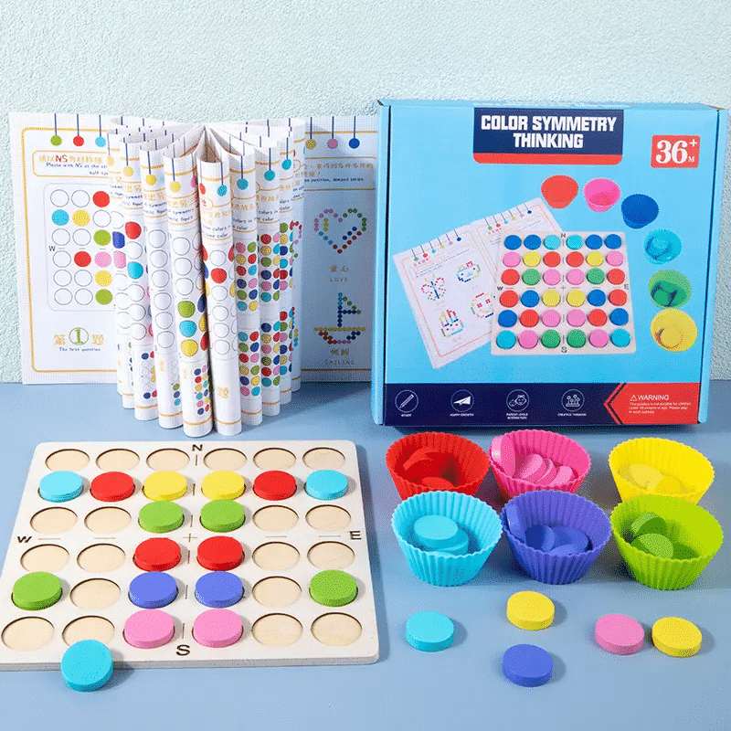 Joc Educativ din Lemn Montessori, Pentru Memorie, Sortare si Potrivire a Culorilor, 48 Piese, 23x5x24 cm, + 3 Ani - LUDIRO